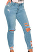 Sexy Light Blue Denim Destroyed Ankle Length Skinny Jeans